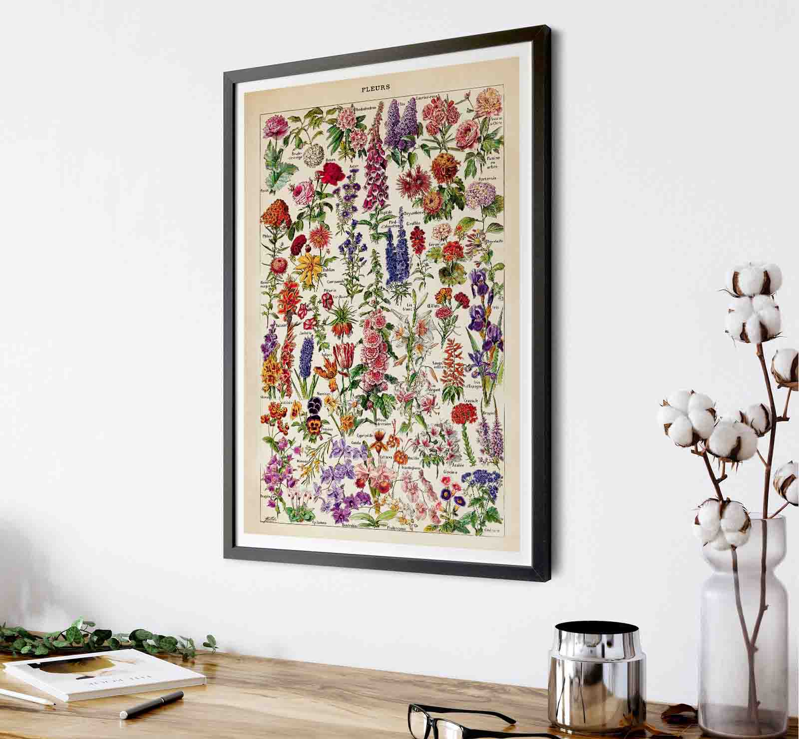 Fleurs – Vintage Botanical Art Print by Adolphe Millot - Framed Print - Image 3